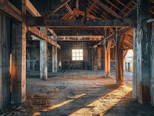 Fototapeta na wymiar ground floor on a barn, photo taken eye level, warm tones
