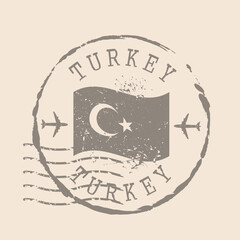 Stamp Postal of Turkey. Stamp of rubber grunge.  Design Retro Travel. Seal  Flag of Turkey grunge  for your design.  EPS10.