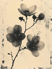 Modern abstract botanical floral wall art | Delicate monochrome flowers | Black and white abstract art