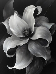 Modern abstract botanical floral wall art | Delicate monochrome flowers | Black and white abstract art