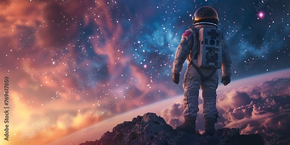 Poster a spacesuit adventurer exploring alien frontiers an ambassador of interstellar discovery and cosmic