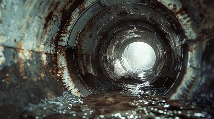 the interior of a dark and dirty white porcelain sewer drain pipe, realistic - obrazy, fototapety, plakaty
