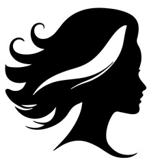 Decorative fashion girl for beauty salon design. Beautiful woman silhouette. Young girl with wavy thick hair. Vector hair style icon