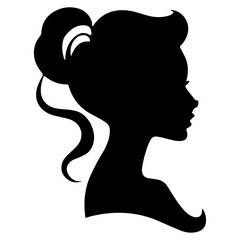 Decorative fashion girl for beauty salon design. Beautiful woman silhouette. Young girl with wavy thick hair. Vector hair style icon