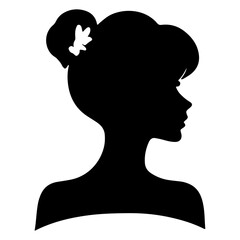 Decorative fashion girl for beauty salon design. Beautiful woman silhouette. Young girl with wavy thick hair. Vector hair style icon