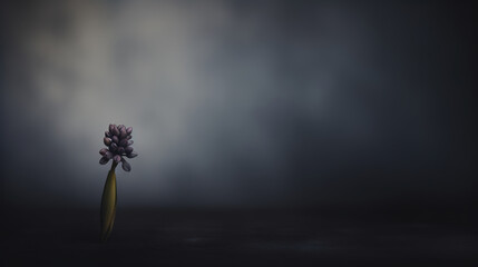 A lonely hyacinth on a gray background, a symbol of hope and beauty in the world of minimalism