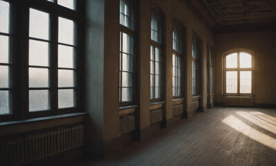 Serene Empty Room with Wooden Floors, Green Walls, and Natural Light