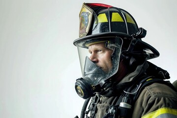 Fototapeta premium Firefighter in Gear portrait on white background