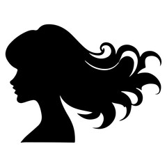 Black vector beautiful woman profile silhouette - fashion or beauty illustration