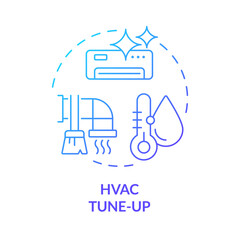 HVAC tune-up blue gradient concept icon. Preventive maintenance. Air duct diagnostics and cleaning. Round shape line illustration. Abstract idea. Graphic design. Easy to use in promotional material