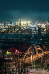 Port cranes in gdansk at night