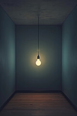 A clean empty room with a lightbulb