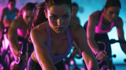 Women's Fitness Class: Cycling Together in a Gym