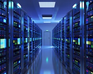 Fototapeta premium Eco Friendly Data Center Showcasing Sustainable Technologies and Green Energy Solutions