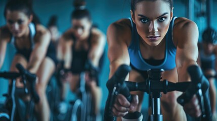 Women's Fitness Class: Cycling Together in a Gym