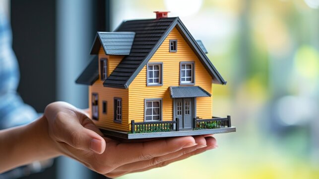 Life insurance concept, Hand holding model house