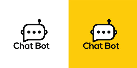 Chatbot icon. Bot sign design. Chat bot logo concept. Robot head in speech bubble. Online customer support service bot logo, UI UX element for web design. Virtual smart assistant. AI Robot silhouette.