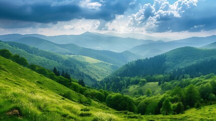 Green mountains of Carpathians - obrazy, fototapety, plakaty