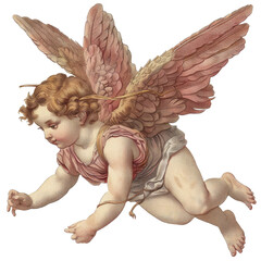 vintage romantic illustration of a cherub or cupid isolated on a transparent background