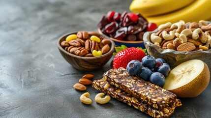 Obraz na płótnie Canvas Energy bars, Healthy snack with nuts and fruits