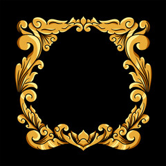 Borders and Frames in traditional style. Ornamental elements for your designs. Black and gold colors. Floral carving decoration for postcards or invitations for social media.