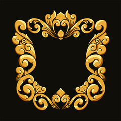 Borders and Frames in traditional style. Ornamental elements for your designs. Black and gold colors. Floral carving decoration for postcards or invitations for social media.