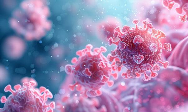 Professional realistic illustration of different cells with soft bokeh background