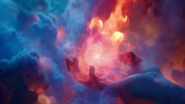 A person holding a tuning fork using it to create a specific vibrational frequency that corresponds with their desired outcome such as abundance or love.