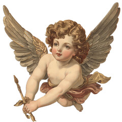 vintage romantic illustration of a cherub or cupid isolated on a transparent background