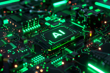 A black and green futuristic GUI with text AI