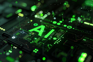 A black and green futuristic GUI with text AI