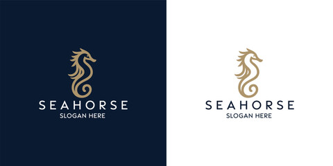 Elegant Seahorse Logo Design Presented on Dark and Light Background Variants