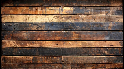 A wooden wall with a lot of scratches and marks. The wood is brown and has a rustic feel - obrazy, fototapety, plakaty