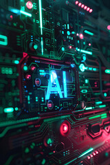 Fototapeta premium A black and green futuristic GUI with text AI