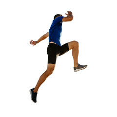 male athlete jump up isolated on white background