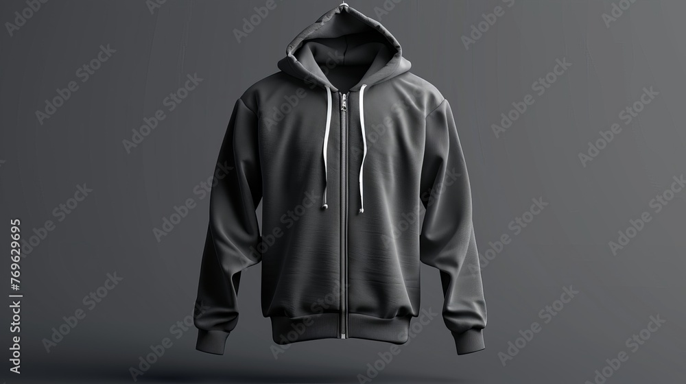 Wall mural a hooded sweat jacket with a zipper, provided as a mockup template for design purposes - Wall murals