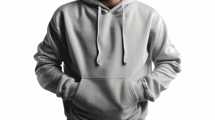 A gray hoodie template, featuring a long sleeve with a clipping path for design mockups, isolated on a white background