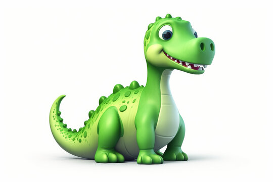 A cute green dinosaur cartoon standing with a welcoming gesture, ideal for attracting kids' attention