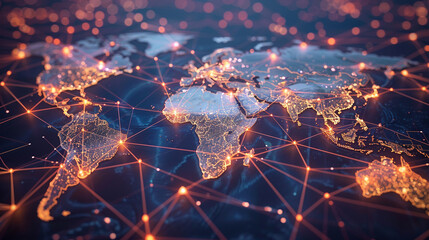 Global Digital Connectivity: World Maps and Network Nodes - obrazy, fototapety, plakaty