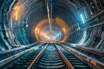 Foto op Aluminium An underground tunnel with tracks for the removal of coal or other minerals mined underground  © Ivan