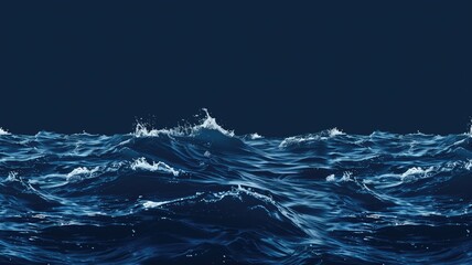 Digital illustration of dark blue ocean waves at night with white foam and splashes. - obrazy, fototapety, plakaty