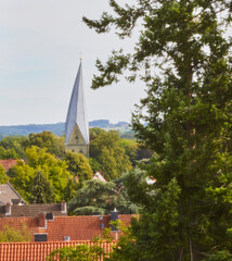 Blick auf die At St.Thom&auml;, Schiefer Turm,, Stadt Soest, Skyline, Kreis Soest, NRW, Deutschland, Germany, 2023  