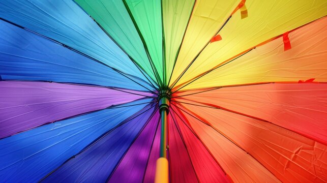 Beautiful colorful umbrella with wet surface. rainbow umbrella under drizzling rain.AI generated image