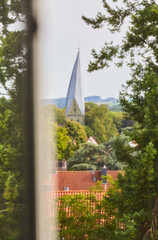 Blick auf die At St.Thomä, Schiefer Turm,, Stadt Soest, Skyline, Kreis Soest, NRW, Deutschland,...