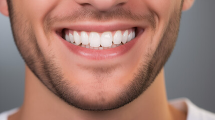 Fototapeta premium Smiling man showing white teeth dental health care