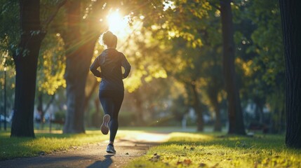 Woman jogging in a park, healthy activity - obrazy, fototapety, plakaty