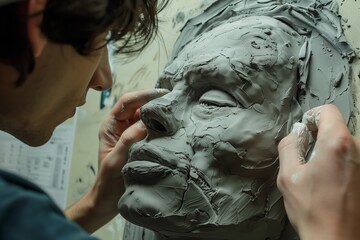 artist sculpting a detailed plasticine face - 769632852
