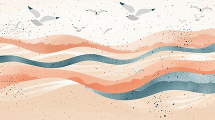 A repeating pattern of seagull footprints scattered across the sand. AI generate illustration