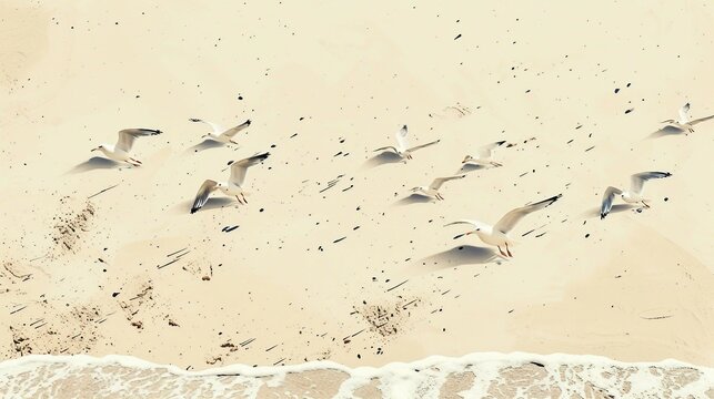 A repeating pattern of seagull footprints scattered across the sand. AI generate illustration