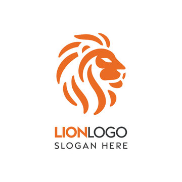 Bold and Simplistic Lion Logo Design in Orange and White Color Scheme